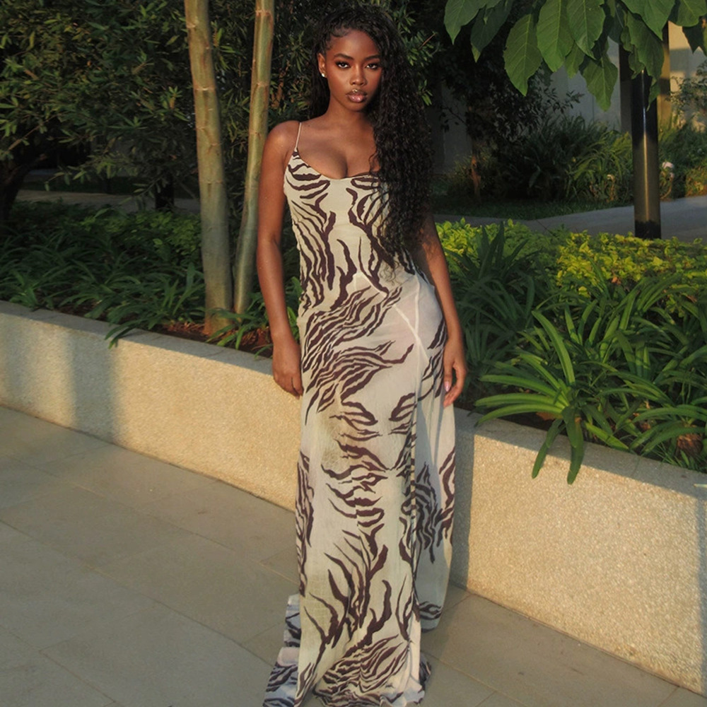 ZARA Commuter Walk Slimming Long Slip Dress Colorblock Soft Brown Print